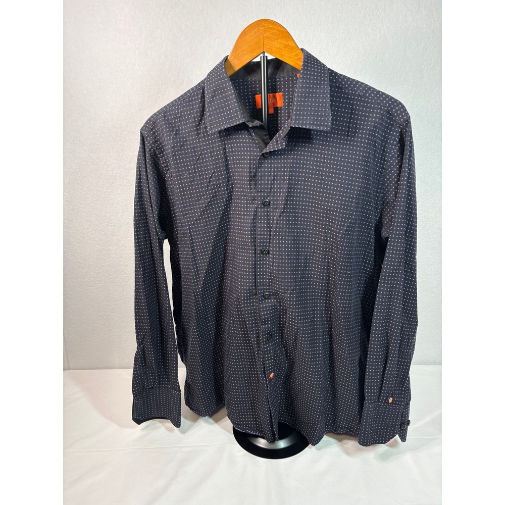 Tallia Mens Black Purple Micro Dot Cotton Long Sleeve Button Down Shirt‎ Large